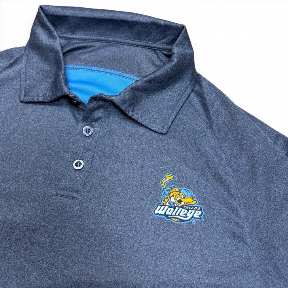 Colosseum Toledo Walleye Mens XL Polo Shirt Grey Blue Hockey ECHL Team Logo